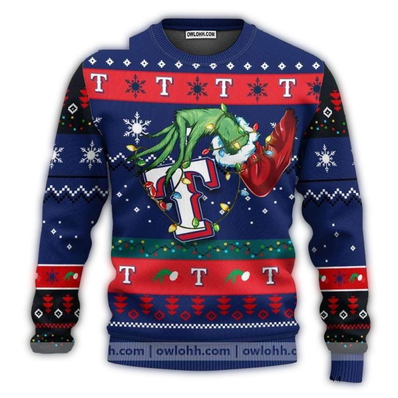 Texas Rangers Grinch Steals Christmas Ugly Sweater 1