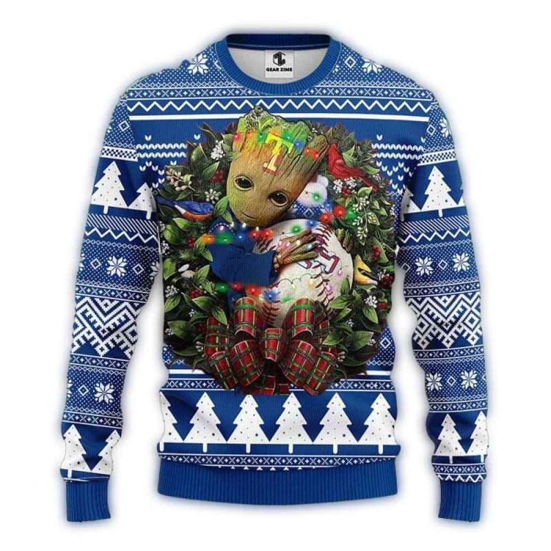 Texas Rangers Groot Wreath Lights Christmas Ugly Sweater 1