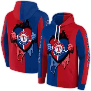 Texas Rangers Heartbeat Graphic All-Over Print Hoodie