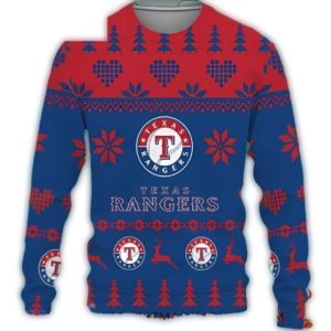Texas Rangers Hearts And Trees Festive Christmas Ugly Sweater