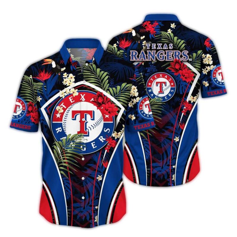Texas Rangers Leafs Pattern Hawaiian Shirt 1