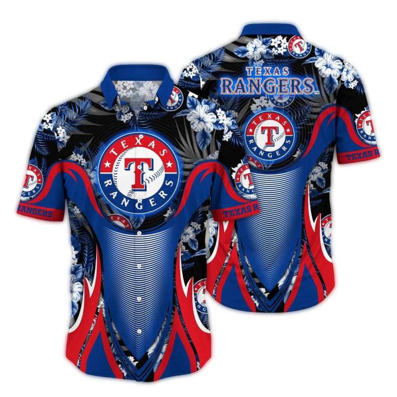 Texas Rangers Leafs Pattern Uniform Hawaiian Shirt 1