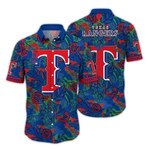 Vintage Hawaiian Shirt With Texas Rangers Leaf Pattern
