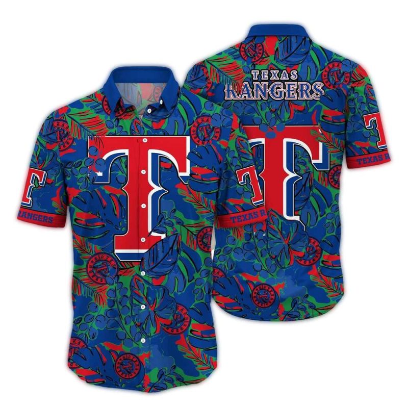 Texas Rangers Leafs Pattern Vintage Hawaiian Shirt 1