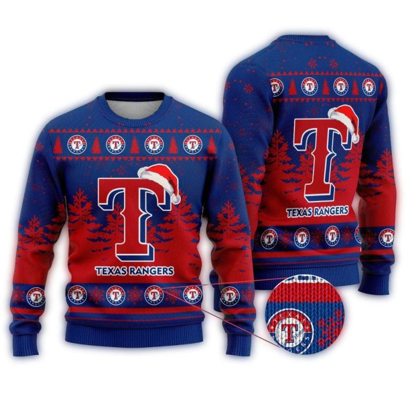 Texas Rangers Logo Hat Santa Christmas Ugly Sweater 1