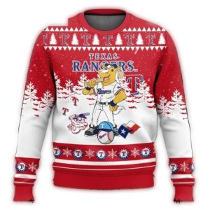 Texas Rangers Mascot Red And White Ugly Christmas Sweater
