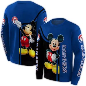 Texas Rangers Mickey Mouse All-Over Print Sweatshirt