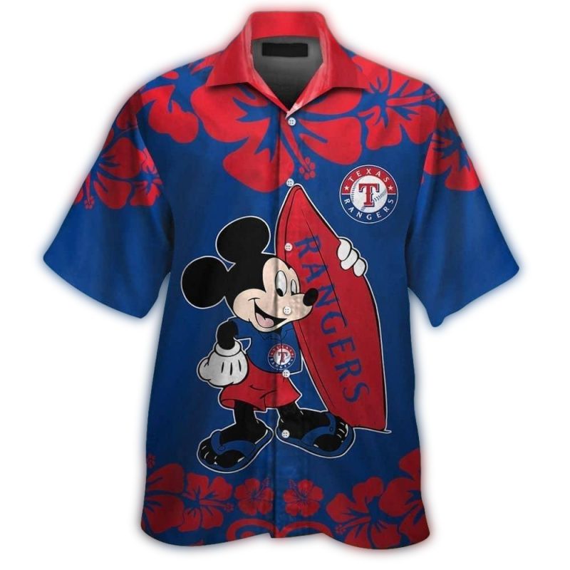 Texas Rangers Mickey Mouse Surf Flower Tropical Hawaiian Shirt 1