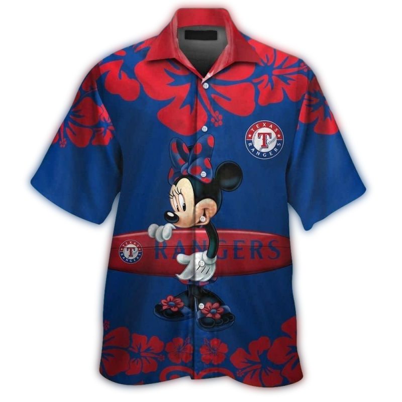 Texas Rangers Minnie Mouse Surf Flower Tropical Hawaiian Shirt 1
