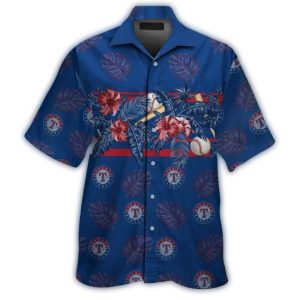 Texas Rangers Floral Tropical Hawaiian Shirt With Multi Logo Design