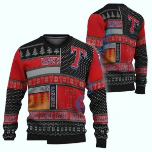 Texas Rangers Multi Patch Red Black Ugly Christmas Sweater