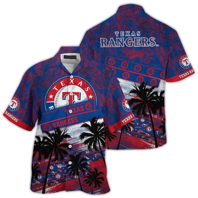 Texas Rangers Palm Tree Pattern Hawaiian Shirt 1