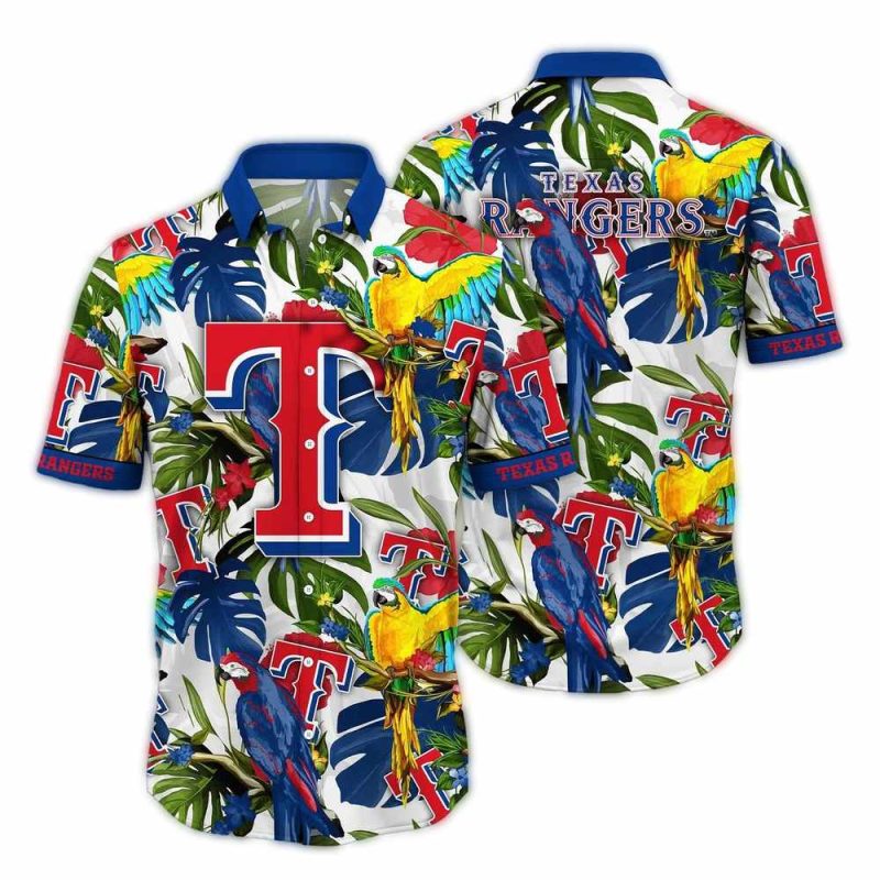 Texas Rangers Parrot Leafs Vintage Hawaiian Shirt 1