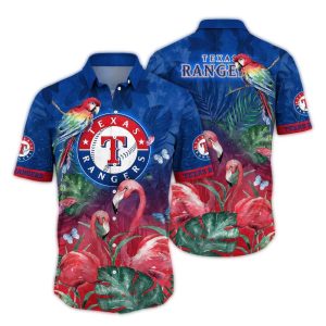 Vintage Texas Rangers Hawaiian Shirt With Parrot And Flamingo Print