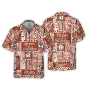 Vintage Hawaiian Shirt With Texas Rangers Tiki Leaf Pattern
