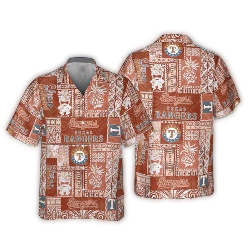 Texas Rangers Pattern Tiki Leafs Vintage Hawaiian Shirt 1