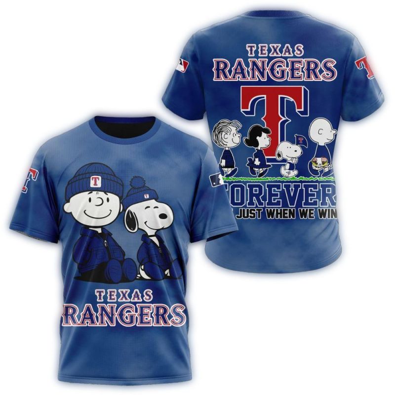 Texas Rangers Peanuts and Snoopy Christmas AOP T Shirt 1