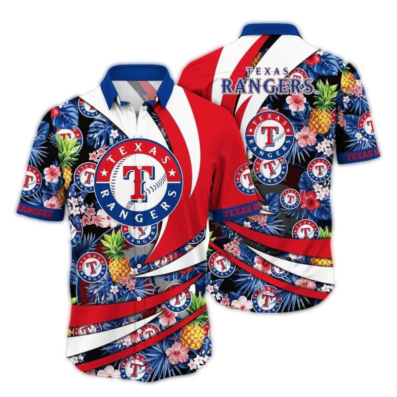 Texas Rangers Pineapple Floral Leafs Pattern Hawaiian Shirt 1