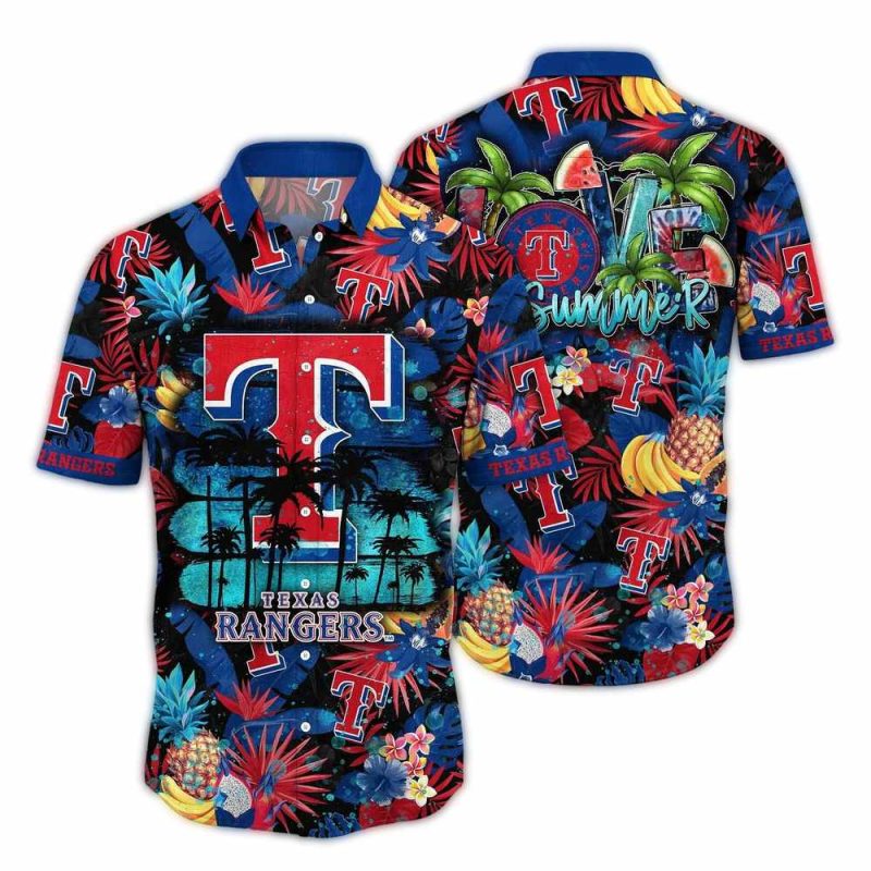 Texas Rangers Pineapple Floral Pattern Hawaiian Shirt 1