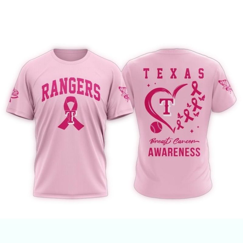 Texas Rangers Pink Breast Cancer Awareness AOP T Shirt 1