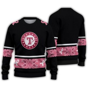 Texas Rangers Pink Ribbon Black Pink Ugly Sweater