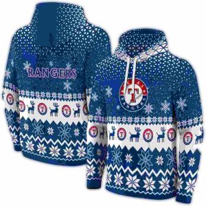 Texas Rangers Reindeer Motif All-Over Print Hoodie