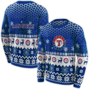 Texas Rangers Reindeer Motif All-Over Print Sweatshirt