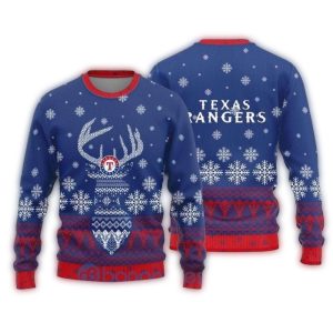 Texas Rangers Reindeer Snowflakes Christmas Ugly Sweater