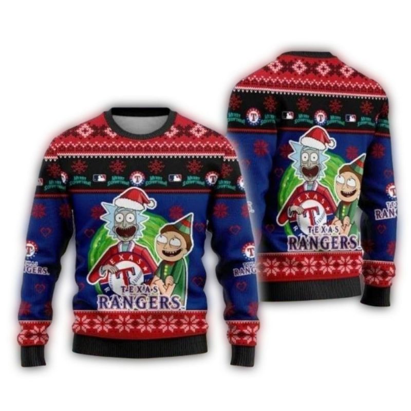 Texas Rangers Rick And Morty Christmas Ugly Sweater 1