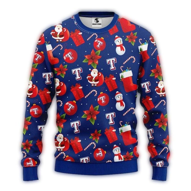 Texas Rangers Santa Stockings Ornaments Christmas Ugly Sweater 1