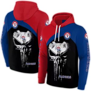 Texas Rangers Skull Punisher All-Over Print Hoodie