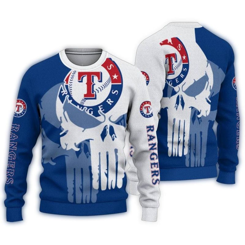 Texas Rangers Skull Punishers Split Ugly Sweater 1