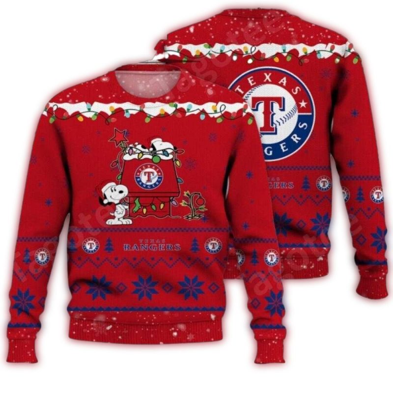 Texas Rangers Snoopy Christmas House Red Ugly Sweater 1