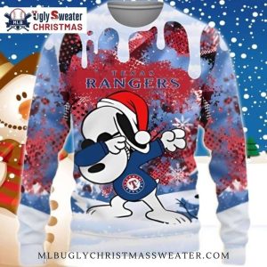 Texas Rangers Snoopy Dabbing Santa Hat Christmas Ugly Sweater