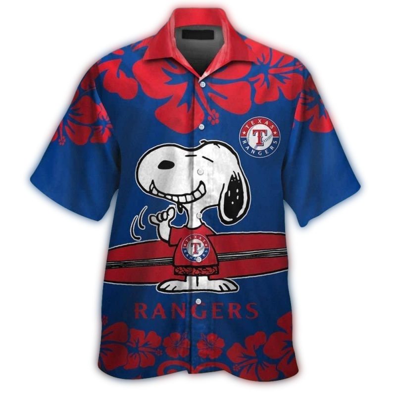 Texas Rangers Snoopy Surf Flower Tropical Hawaiian Shirt 1