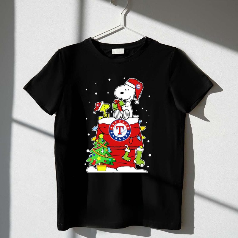 Texas Rangers Snoopy Woodstock Christmas T Shirt t shirt 1 1