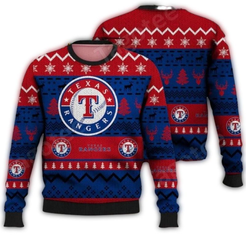 Texas Rangers Snowflakes And Reindeer Christmas Ugly Sweater 1