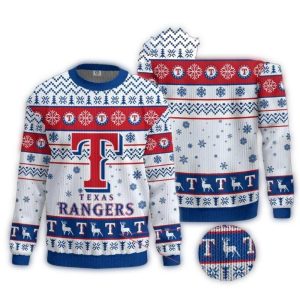 Texas Rangers Snowflakes Reindeer White Ugly Sweater
