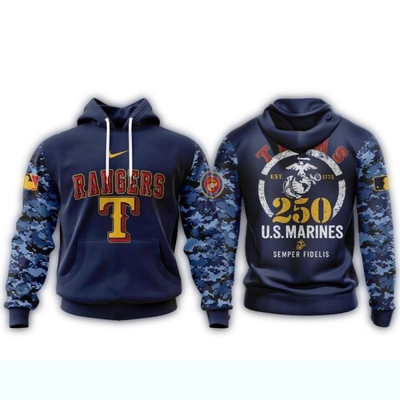 Texas Rangers Special USMC 250th Birthday AOP Hoodie 1