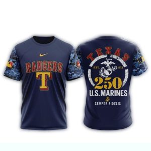Texas Rangers Special Usmc 250Th Birthday All-Over Print T-Shirt