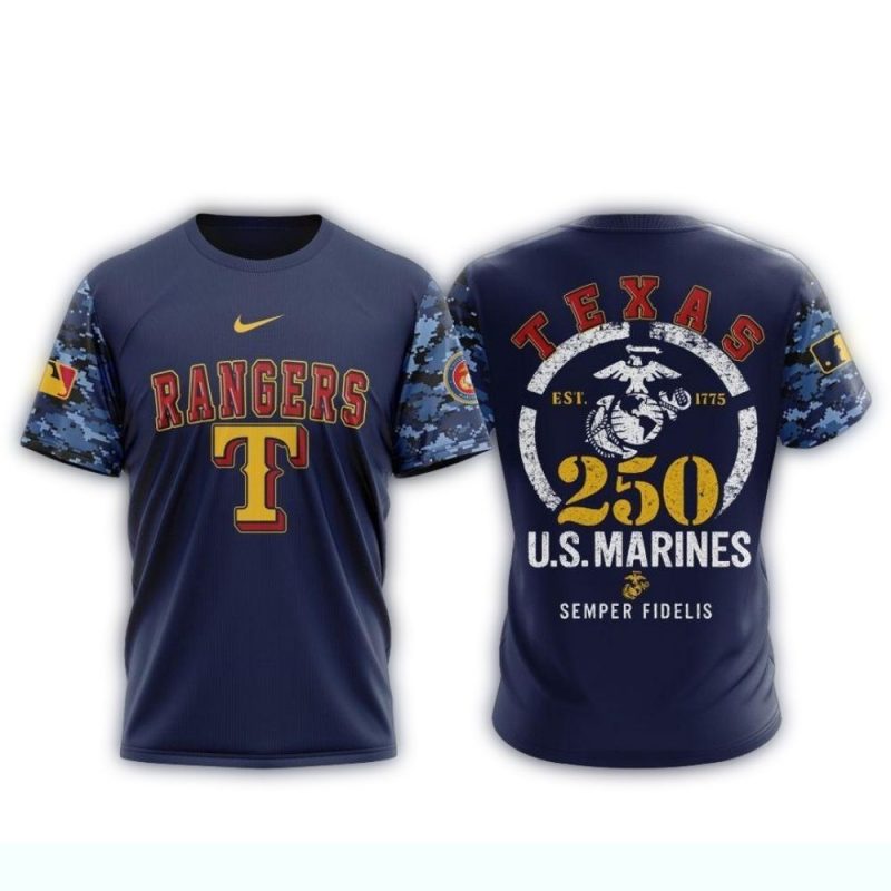 Texas Rangers Special USMC 250th Birthday AOP T Shirt 1