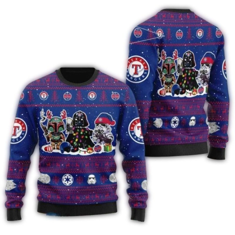 Texas Rangers Star Wars Characters Christmas Ugly Sweater 1