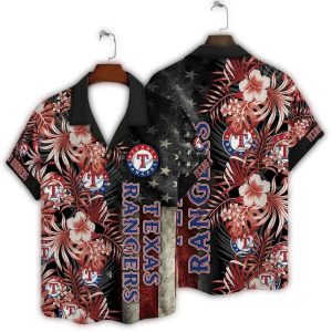Texas Rangers Floral Hawaiian Shirt With Stars And Stripes Design