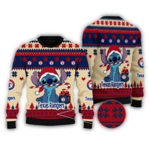 Texas Rangers Stitch Santa Hat Christmas Ugly Sweater