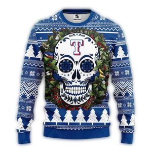 Texas Rangers Sugar Skull Wreath Christmas Ugly Sweater