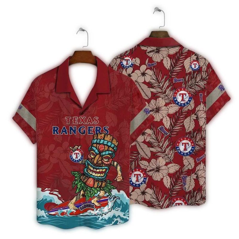 Texas Rangers Surfer Tiki Hawaiian Shirt 1