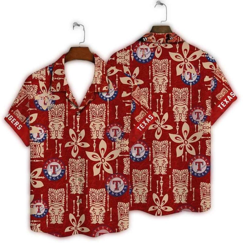 Texas Rangers Tiki Red Hawaiian Shirt 1