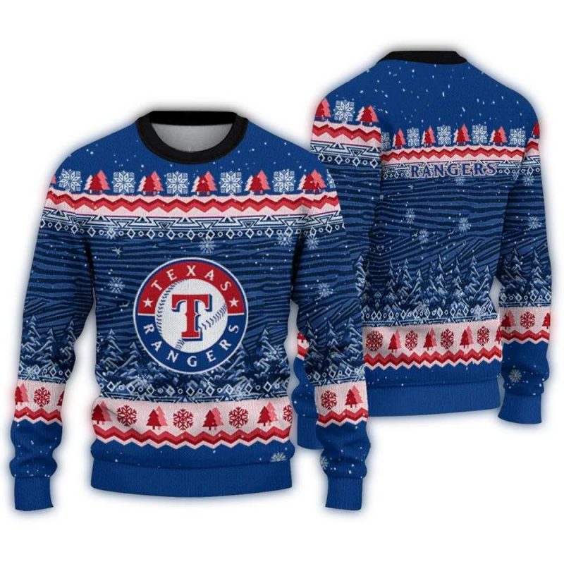 Texas Rangers Tree Pattern Ugly Sweater 1