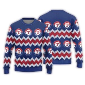 Texas Rangers Zigzag Logo Pattern Christmas Ugly Sweater