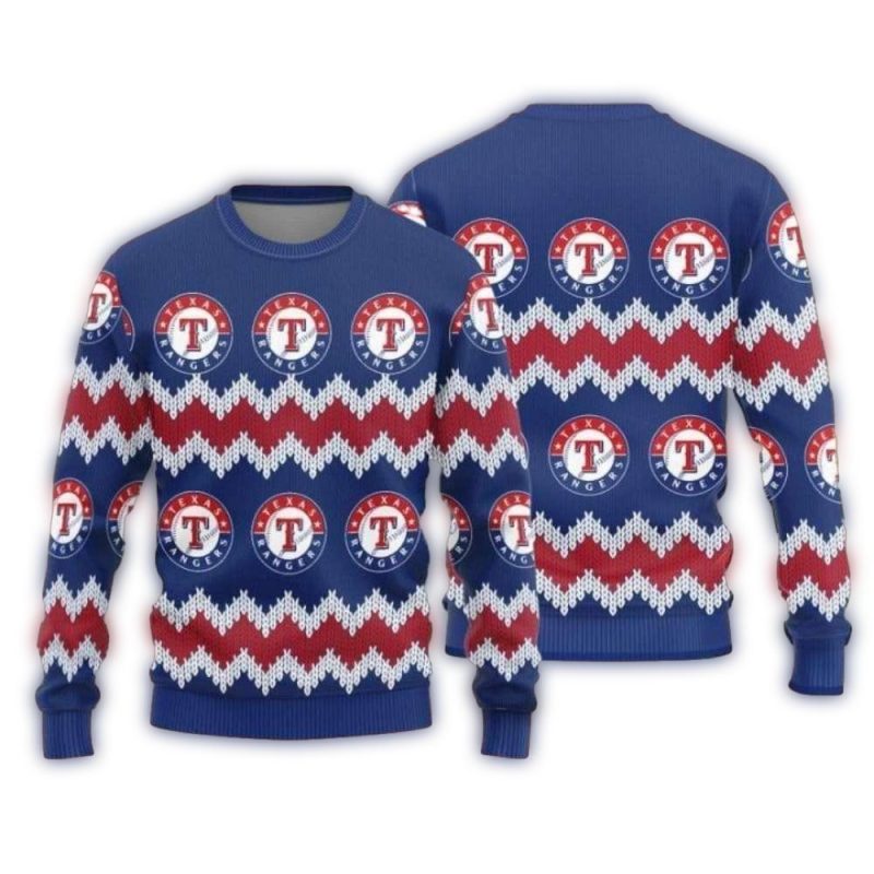 Texas Rangers Zigzag Logo Pattern Christmas Ugly Sweater 1